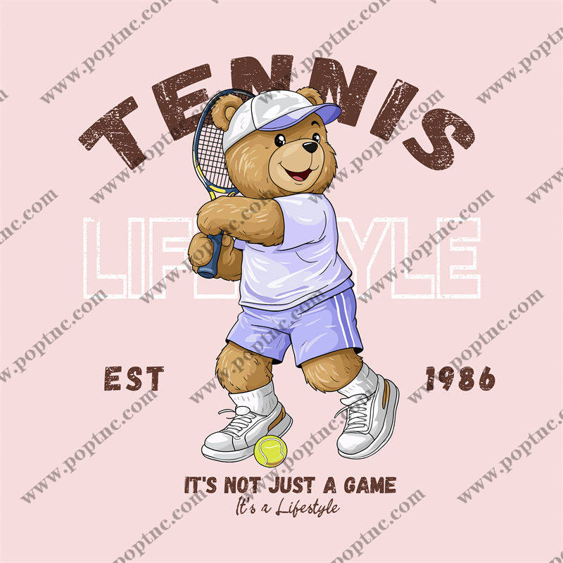 可爱泰迪熊网球运动风裁片印花服装