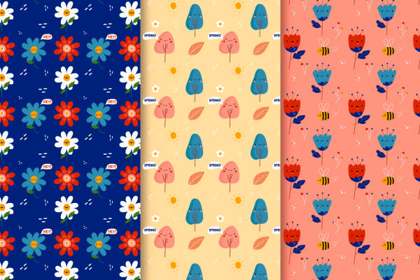 春日活力：多彩花卉与小鸟图案服装印花面料