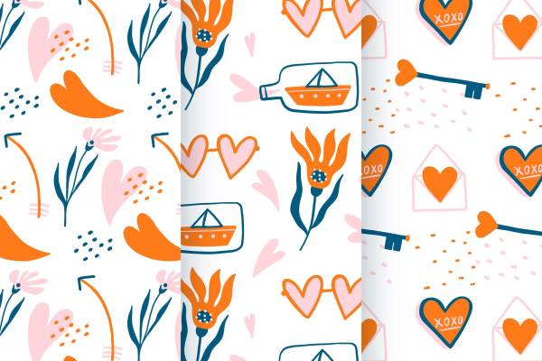 春日浪漫花卉与爱心元素服装印花面料设计