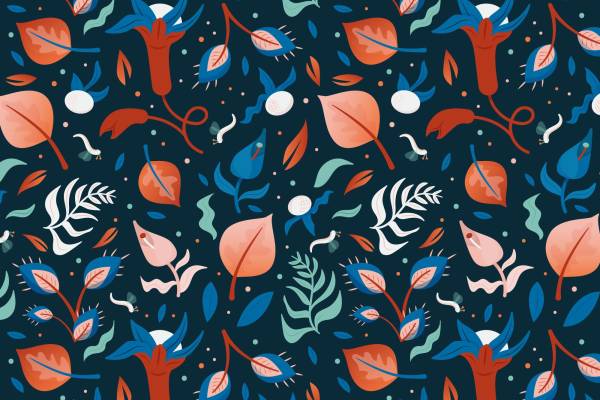 探索自然之美:深蓝背景上的多彩树叶服装印花