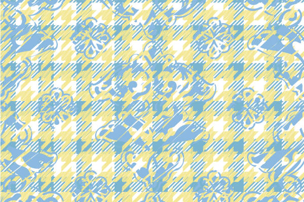 经典蓝黄交错图案面料印花,打造优雅服装印花设计