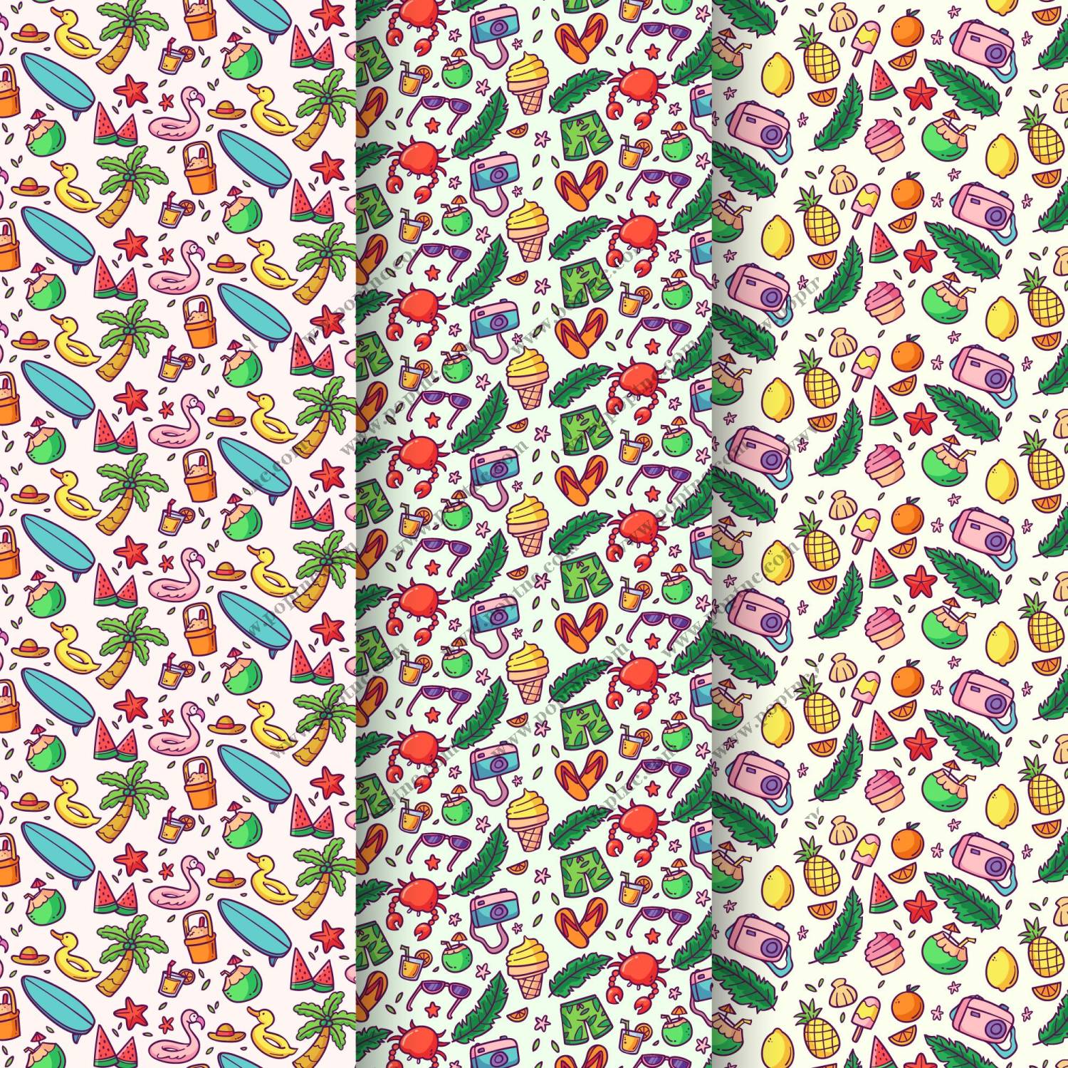 夏日风情多彩水果与海滩元素服装印花面料