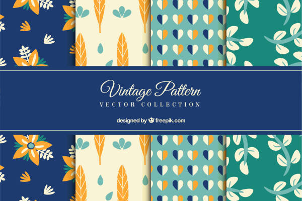 复古风格花卉与叶子图案服装印花面料设计