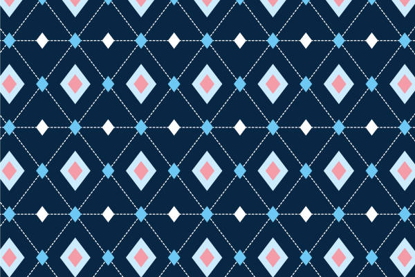 深蓝色几何菱形图案服装印花面料设计