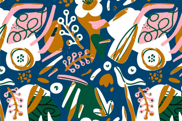 春日花卉与抽象艺术结合的面料印花服装