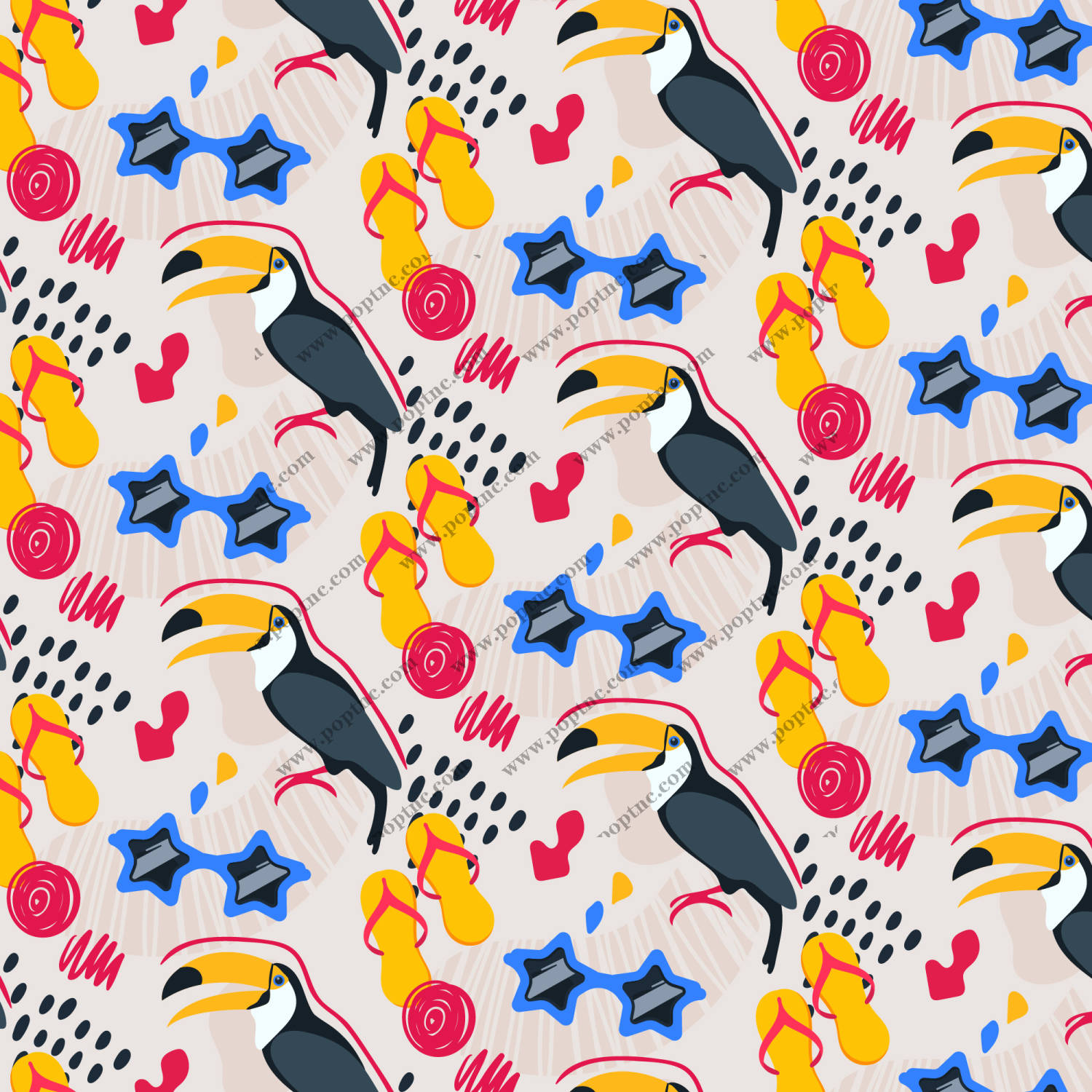 活力四射的抽象鸟类服装印花面料设计