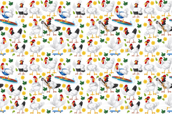 趣味农场风格服装印花：鸡鸭共舞的田园风光