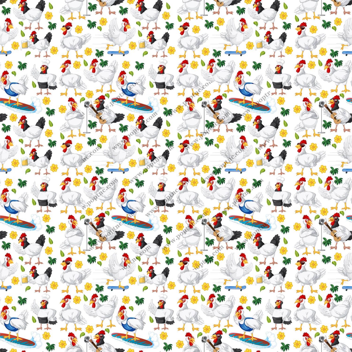 趣味农场风格服装印花:鸡鸭共舞的田园风光