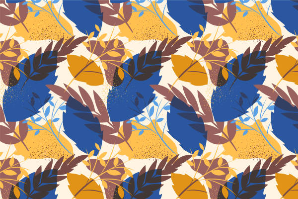 秋季时尚必备：深蓝与金黄交织的服装印花面料