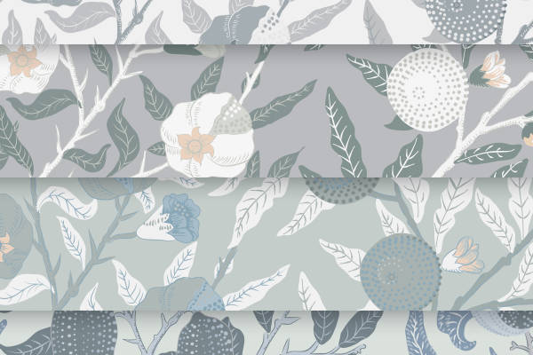 优雅灰调花卉图案面料印花,打造时尚服装印花设计