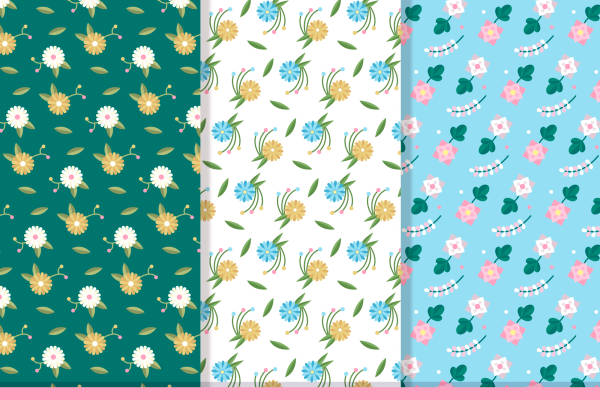 春日花朵与绿叶图案服装印花面料设计