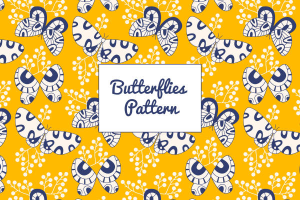 春日活力：黄色背景上的蝴蝶与小花服装印花设计