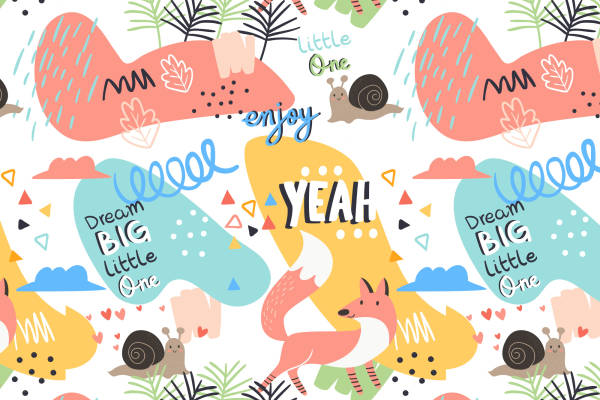 活力四射的动物图案面料印花，适合儿童服装印花设计