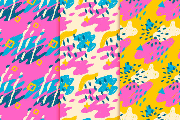 活力四射的抽象涂鸦风格服装印花面料设计