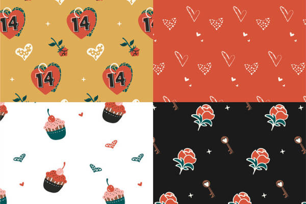 甜蜜14情人节主题服装印花设计：爱心、玫瑰与钥匙的浪漫组合