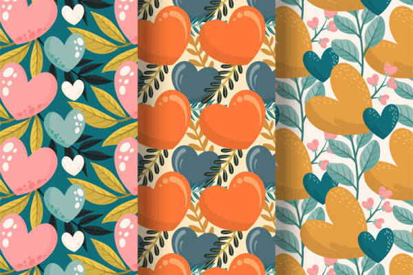 浪漫心形与自然花卉交织的服装印花设计