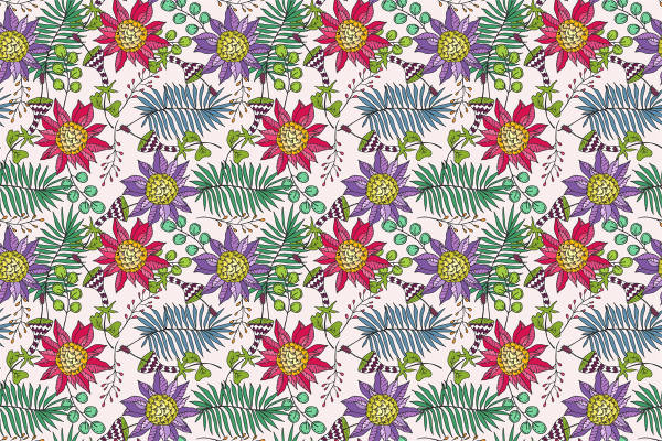 热带风情面料印花：绽放的花语服装印花