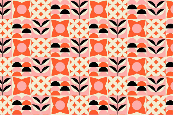 复古几何花卉图案面料印花,打造个性时尚服装