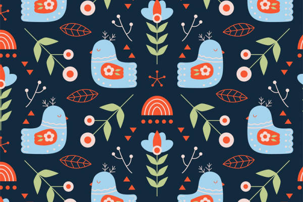 梦幻森林：蓝调小鸟与花语的服装印花设计