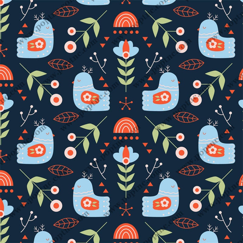 梦幻森林:蓝调小鸟与花语的服装印花设计