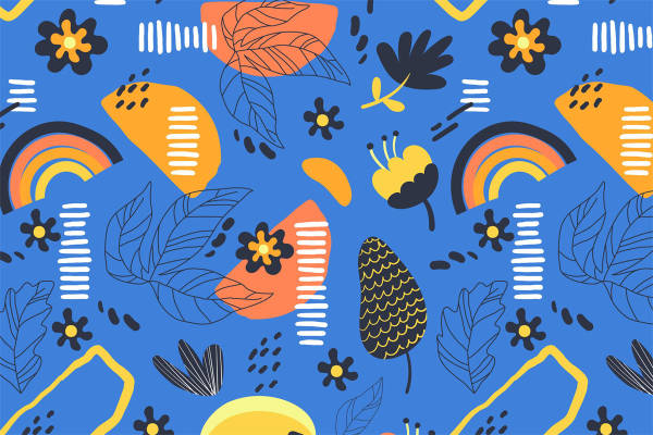 蓝色背景下的自然灵感面料印花：为服装增添一抹清新与活力