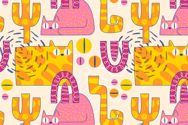 可爱猫咪图案服装印花设计，适合春夏装