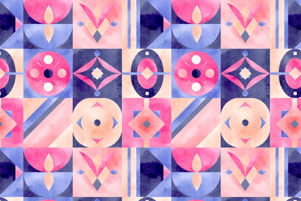 梦幻几何:粉蓝交织的面料印花设计,为您的服装增添一抹清新