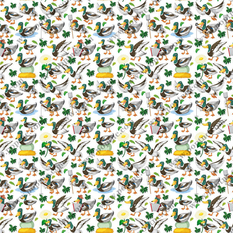 可爱鸭子与雏菊的田园风面料印花,打造自然清新服装