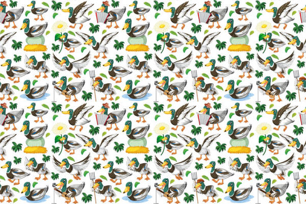 可爱鸭子与雏菊的田园风面料印花,打造自然清新服装