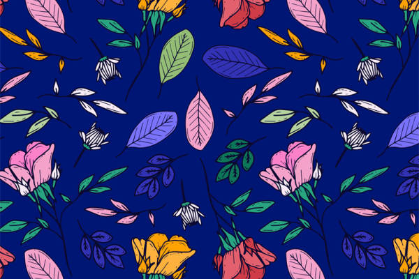 深蓝底色上的浪漫花型印花面料印花服装