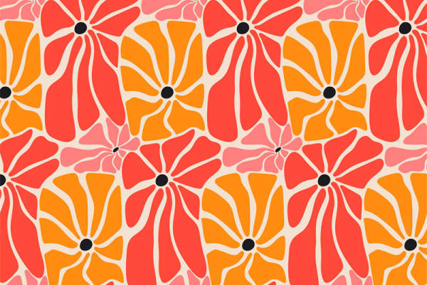 复古风面料印花：橙色花卉图案服装印花