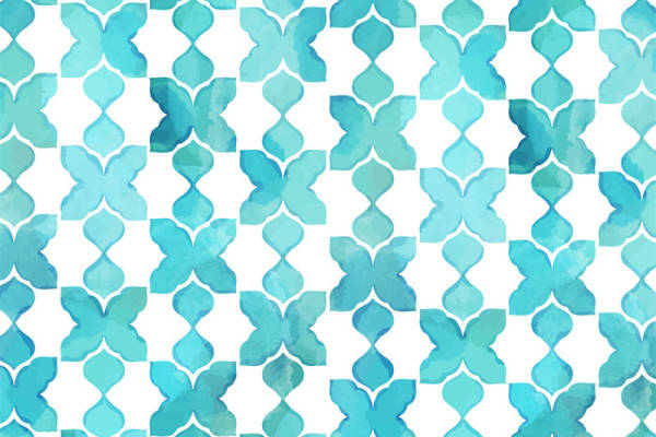 水彩蓝绿交织的花型纹理服装印花设计