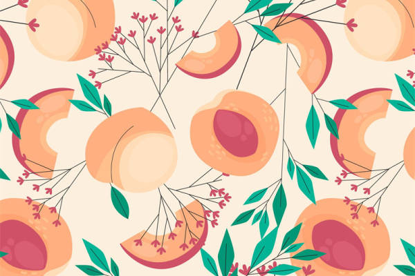 甜美桃子与绿叶交织的面料印花：服装印花新选择