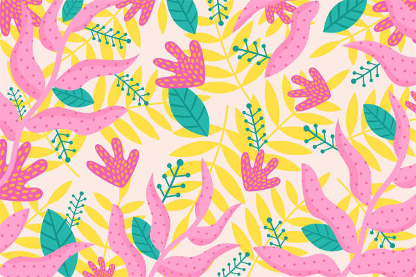 春日活力:粉色与黄色交织的服装印花面料设计