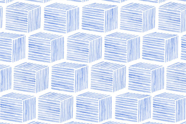 清新水彩风格蓝色条纹立方体服装印花面料