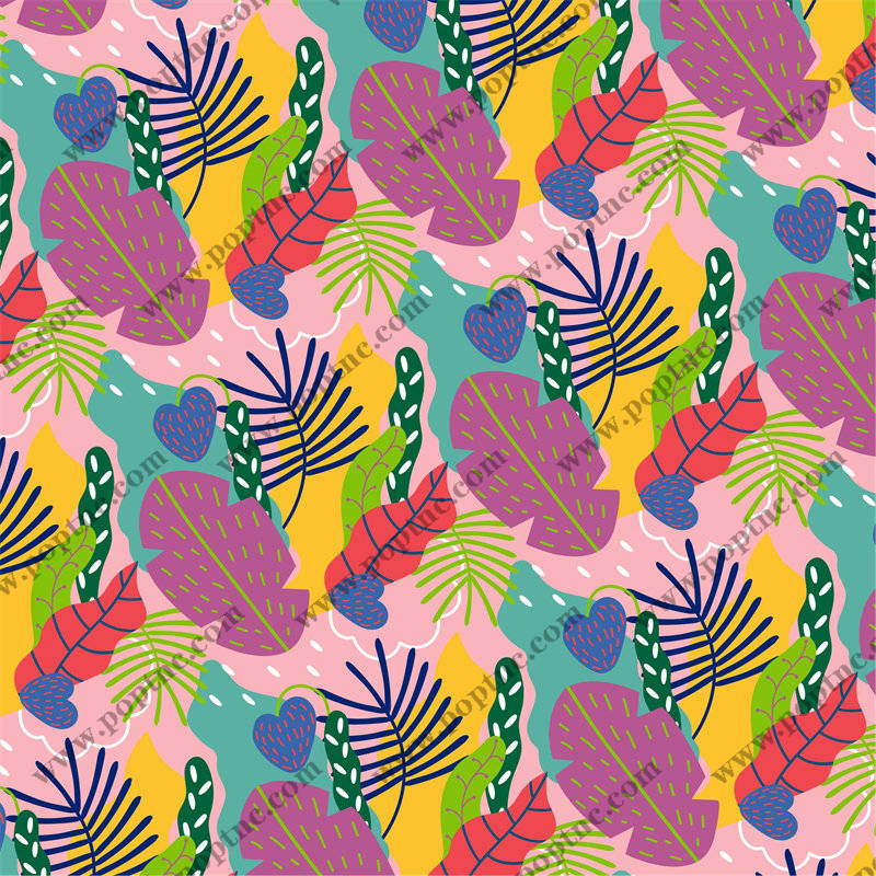 热带风情多色植物面料印花,夏日服装印花设计