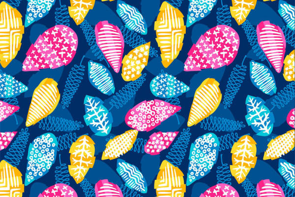 夏季多彩树叶图案面料印花服装印花设计