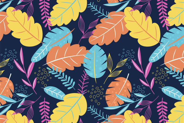 秋季色彩斑斓的树叶图案服装印花面料设计