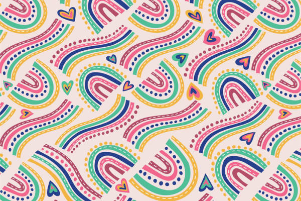 活力四射的彩色波浪线条服装印花面料设计