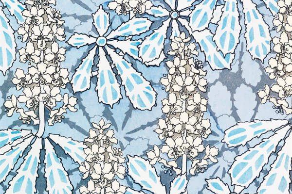 清新自然风格服装印花面料：蓝白花卉图案设计