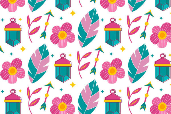 春日花园主题服装印花:粉色花朵与灯笼的浪漫邂逅