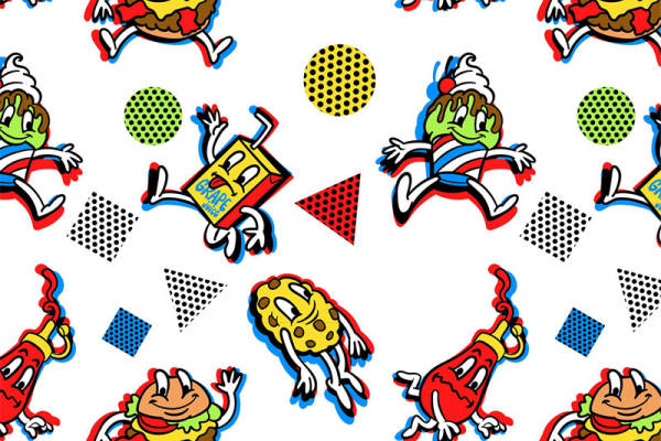 欢乐卡通动物汉堡面料印花，儿童服装印花设计