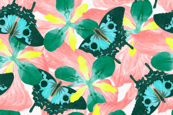 春日花园里的梦幻蝴蝶服装印花面料设计