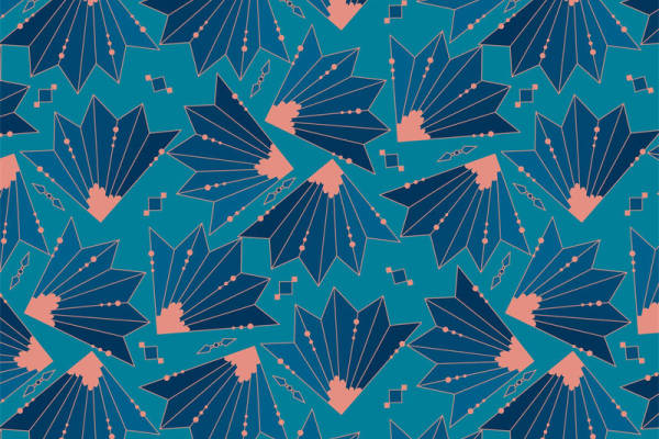 探索自然之美:深蓝与珊瑚粉的几何服装印花面料