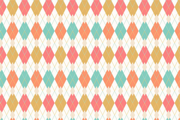 复古风格多色菱形图案服装印花面料设计