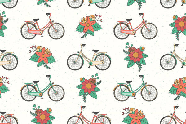 春日骑行风情：自行车与花卉服装印花面料设计