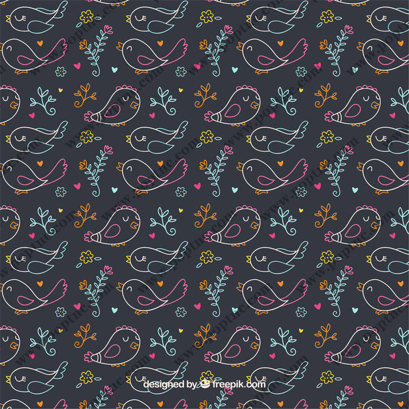 春日浪漫小鸟与花朵图案服装印花面料设计