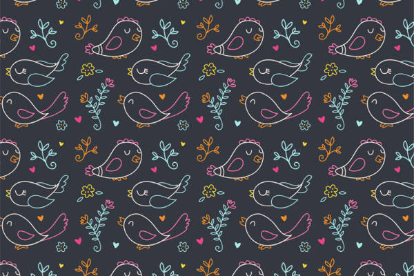 春日浪漫小鸟与花朵图案服装印花面料设计