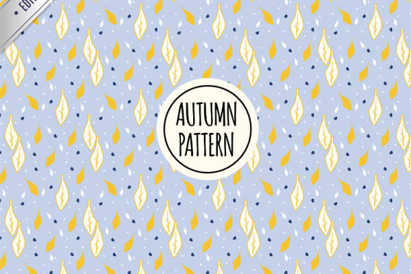 秋季风格服装印花设计:黄色叶子与蓝色波点面料印花