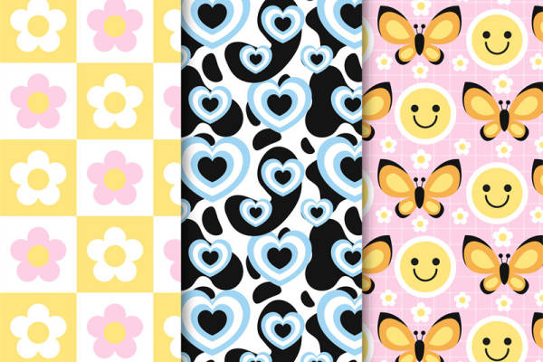 春日清新风格服装印花面料推荐：花朵、爱心与蜜蜂图案